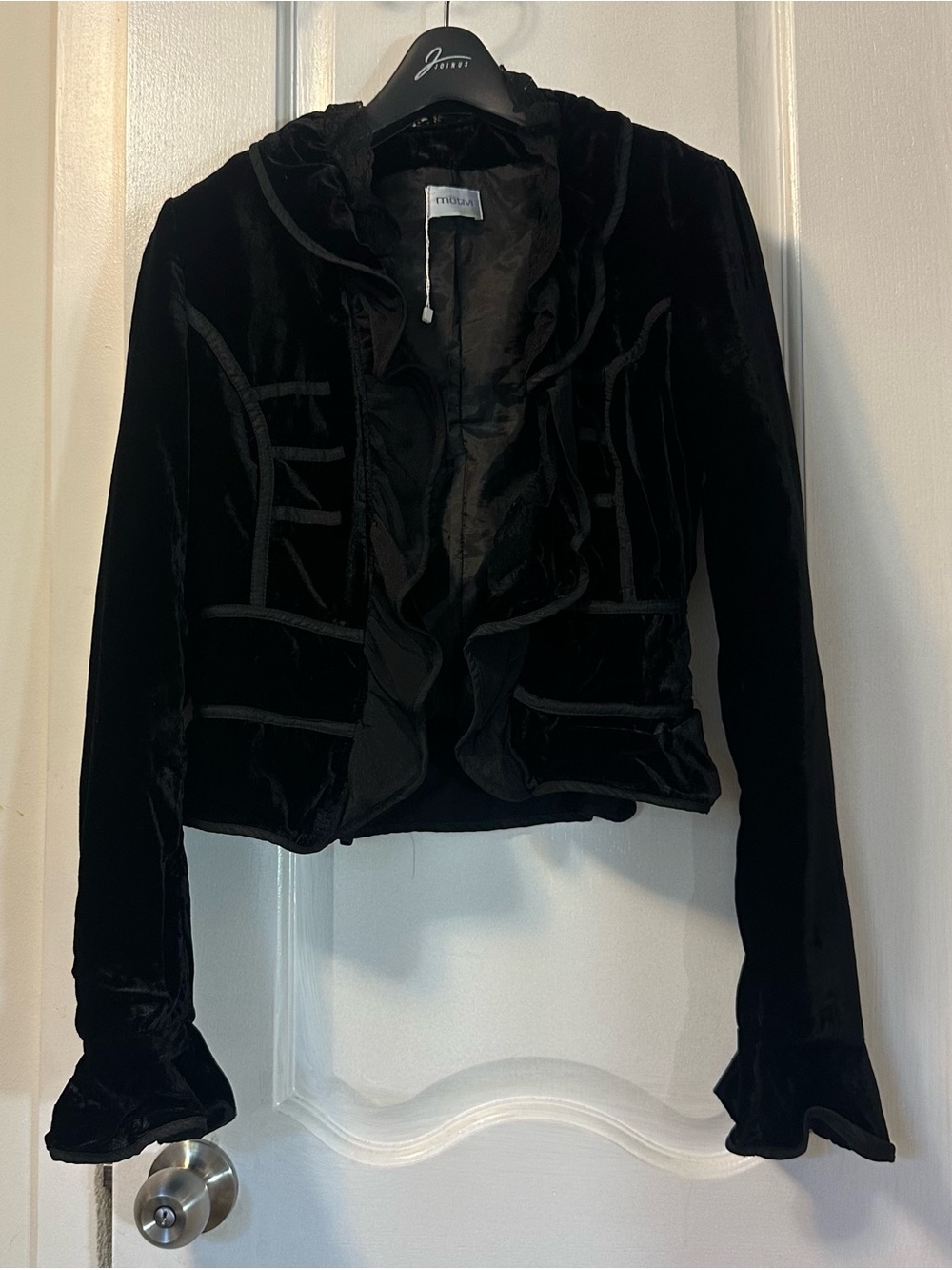 Motivi Black Velvet Ruffle Lace Jacket US 4 / EU 38